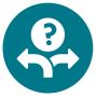 Graphic of a question mark above arrows pointing in different directions
